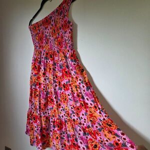 EUC ZCSIA COLORFUL FLORAL ONE SHOULDER TIERED DRESS SIZE LARGE